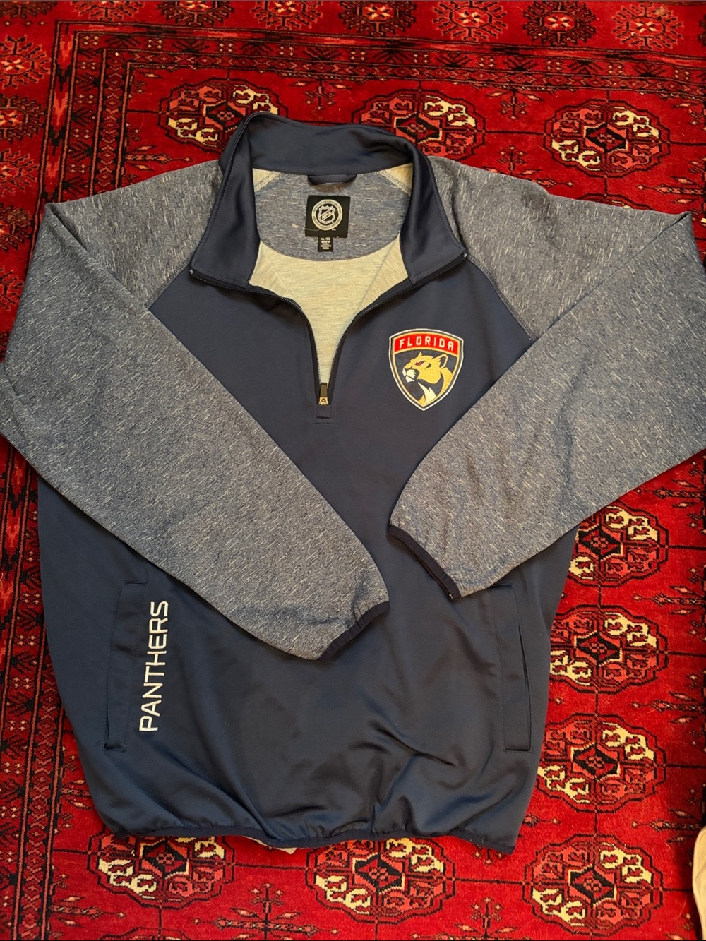 Florida Panthers NHL Men's Navy/Heather BlueGray Quarter-Zip Pullover XL NWOT
